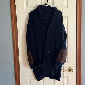 Roundtree & Yorke-2XB-navy blue-button-down,elbow patches, L/S, cardigan sweater